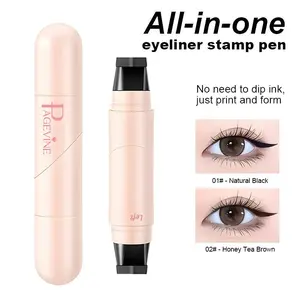 All-in-one Eyeliner Stamp Pen One-piece Molding Cat-eye Maker for Beginners Smudge-proof Ultra-thin Tip Quick-drying Long-lasting Pigment Waterproof Eye Makeup Tool for Daily Work