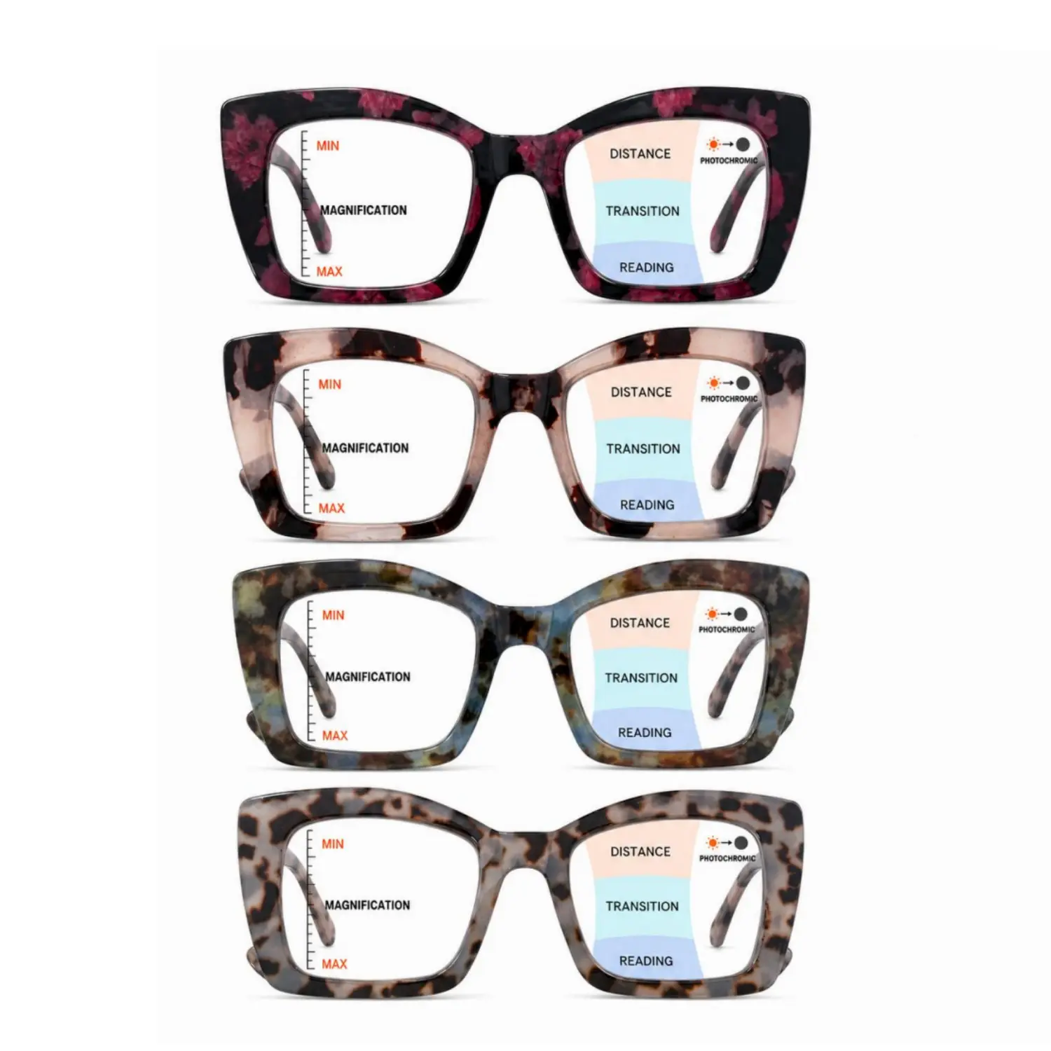 ViewSelect Oversized Square Progressive Multifocal Reading Glasses for Men & Women, Blue Light Blocking Lightweight Readers with Spring Hinge, Anti-Glare Computer Eyeglasses for Work & Daily Use