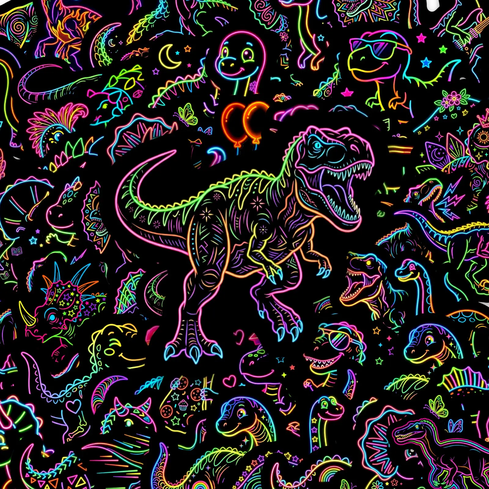 50pcs Colorful Neon Dinosaur Stickers, Car Decals, Decorative Decal, Office Supplies and Notebook Accessories, Suitable for Scrapbooks, Diaries, Laptops, Water Bottles, Cars, Etc., Based on A Design Inspired By Faith.