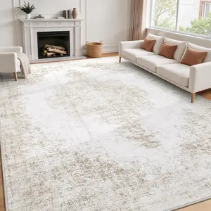 8x10 Area Rugs for Living Room, Washable  Beige Rug Soft Non-Slip Distressed Neutral Large Rug Boho Retro Medallion Low Pile Indoor Carpet for Bedroom  Dining Room  Office