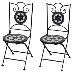 vidaXL Folding Bistro Chairs 2 Pcs, Folding Metal Bistro Outdoor Chair for Porch Balcony, Patio Chair for Deck Front Porch, Ceramic Black and White 41533