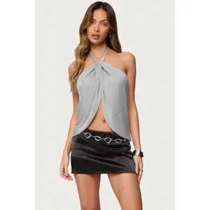 Stasia Sparkly Knit Split Front Top