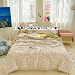 1 piece summer thin quilt with plant print pattern, soft and breathable air-conditioning dedicated quilt, summer cool quilt, skin-friendly soft, light and thin, breathable, light and airy, smooth, machine washable