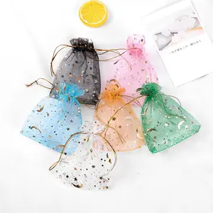 50pcs Multi-Size Colorful Star Moon Print Organza Bags, Gift Packaging for Festive Parties, Candy Bags, Gift Storage