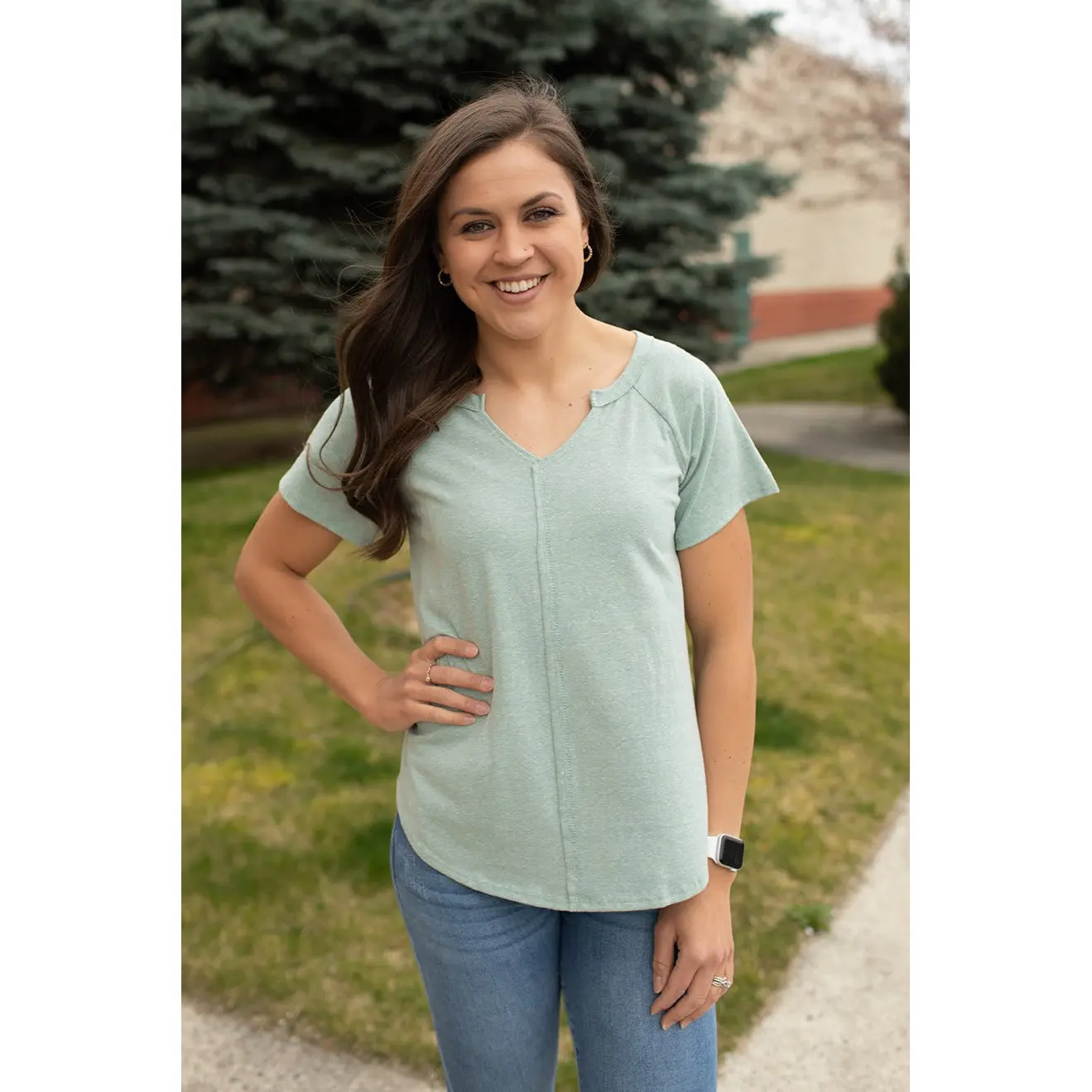 Htr Sage Notched Neck SS Top (SM-3X)