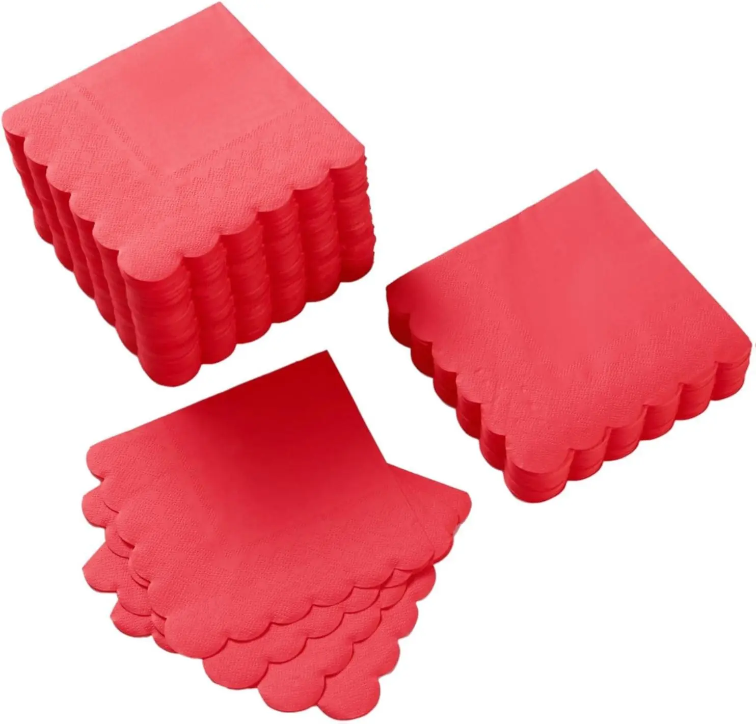 100 Pack Cocktail Napkin 2-Ply Scalloped Edged Dessert Napkins Folded 5 x 5 Inches Disposable Napkins for Dinner Wedding Birthday Party Bridal Anniversary Reception Event