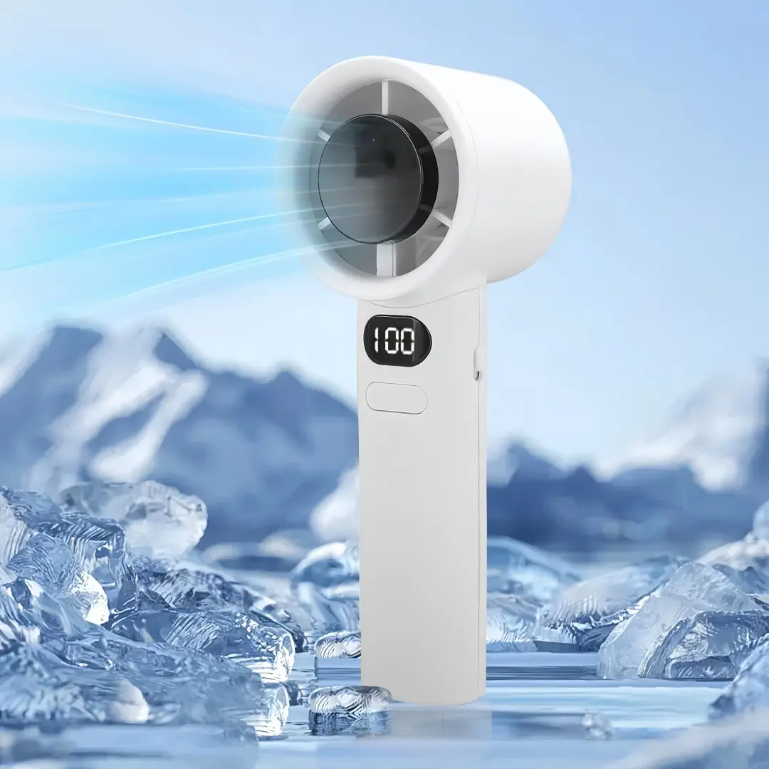 LMMAKE Portable Handheld Turbo Fan - Rechargeable Compact Mini Quiet Cooling Fan with Adjustable Speeds, Digital Display, Long-Lasting Battery for Travel, Office, Summer Days