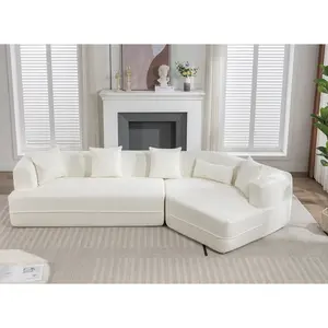 128" Modern Minimalist Modular Sectional Sofa Set, Round Fiber Fabric, Comfortable Upholstered Couch for Living Room, Apartments Home, No Assembly Required Interior