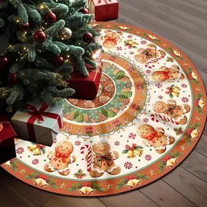 48 Inch Gingerbread Christmas Tree Skirt Christmas Tree Mat for Indoor Outdoor Holiday Party Decorations Perfect Winter Gift for Women Wife Mom