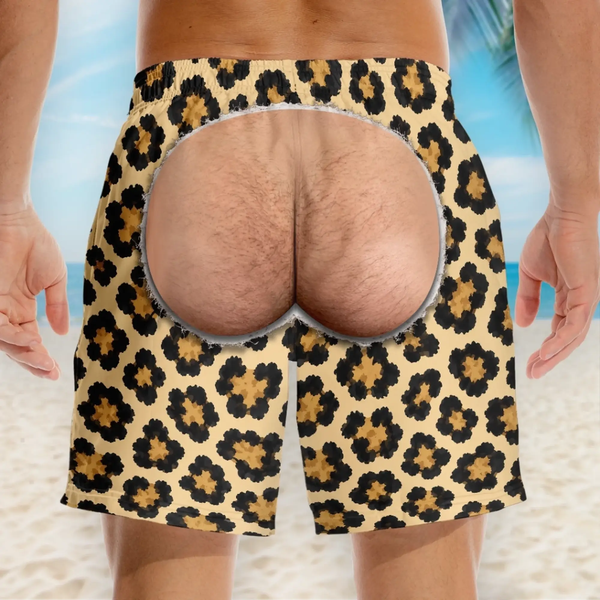 Funny Men’s Swim Trunks, Fake Butt Beach Shorts, Novelty Vacation Gift For Husband Or Boyfriend, Men's Swim Trunks, Funny Patriotic Beachwear, Summer Vacation Gift for Dad, Gift for Him with Skin Tone Choice, Unique Men's Swimwear, Husband's Gag Gift