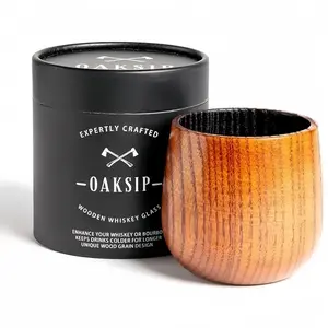 OaK Charred Wooden Bourbon Drinking Glass, Bourbon Gifts for Men, Anniversary Birthday Gifts, Old Fashioned Smoky Wood Whiskey Glasses Stylish Drinkware