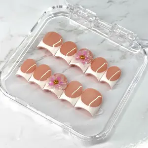Blossom 3D Glass Flower Hand Made Press On Nails Set - 10 pcs Custom Sizing, Glue, Tabs, File & More - Extra Short Length Available