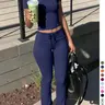 Women's LovelyWholesale Fashion Casual Two-Piece Set, Solid Color Round-Neck Short-Sleeve T-Shirt Top and Drawstring Pants, Spring and Summer Clothing