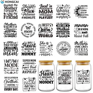 Motherhood Theme Emotional Labels UV DTF Cup Stickers, Glass Cup Specific Butterfly Floral Transfer Decals, Water Bottle DIY Craft Gift Stickers