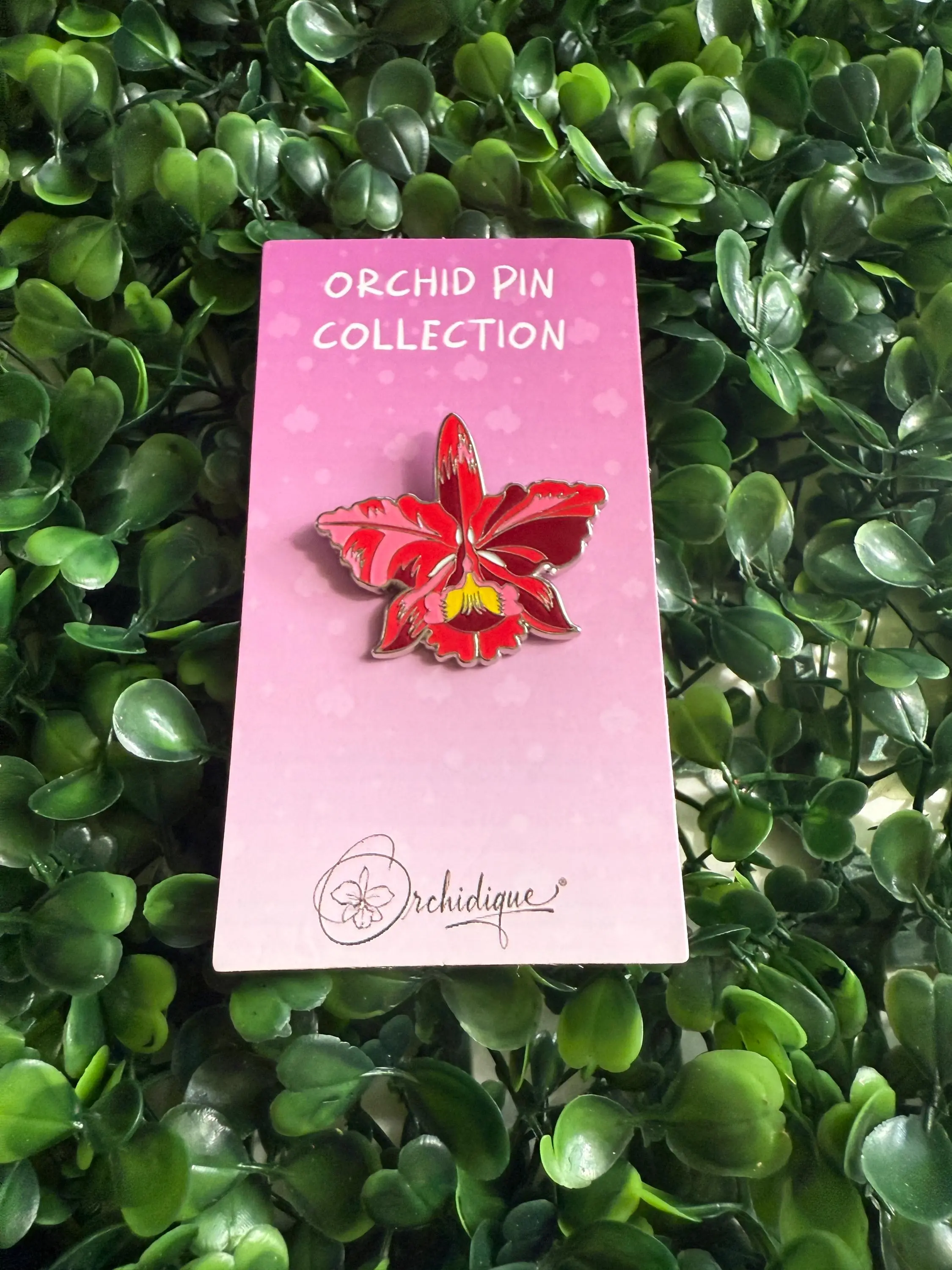 Red Cattleya Rainbow Orchid Flower Brooch Enamel Pin