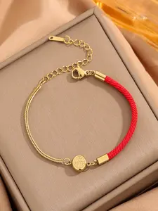 Double-Sided Blessing Rope Half Chain Titanium Steel Bracelet for Women, Elegant Handmade Braided Lucky Rope Jewelry