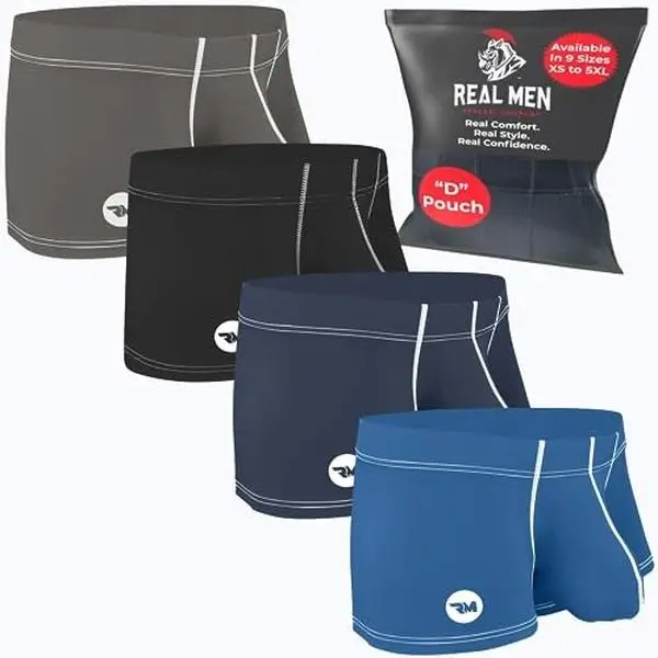 3 inch Nylon Boxer Briefs A B C or D Pouch 4 pack Black/Dark Blue/Blue/Grey Clot...