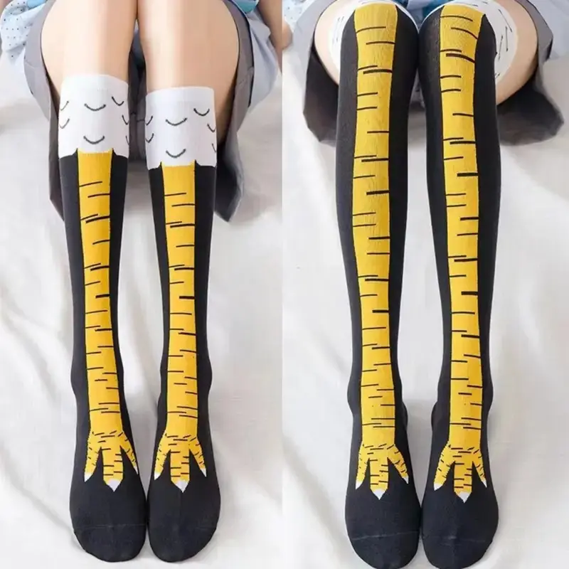 Women's 3 Pairs Chicken Leg Socks, Black Thigh High Knitted Novelty Stockings for All Seasons Party & Daily Wear, Chicken Leg Socks Daily Wear, Fantasy, Comfortable, Thigh Highs And Pawsocks, Easter, Full Coverage, Claw Pattern, Durable