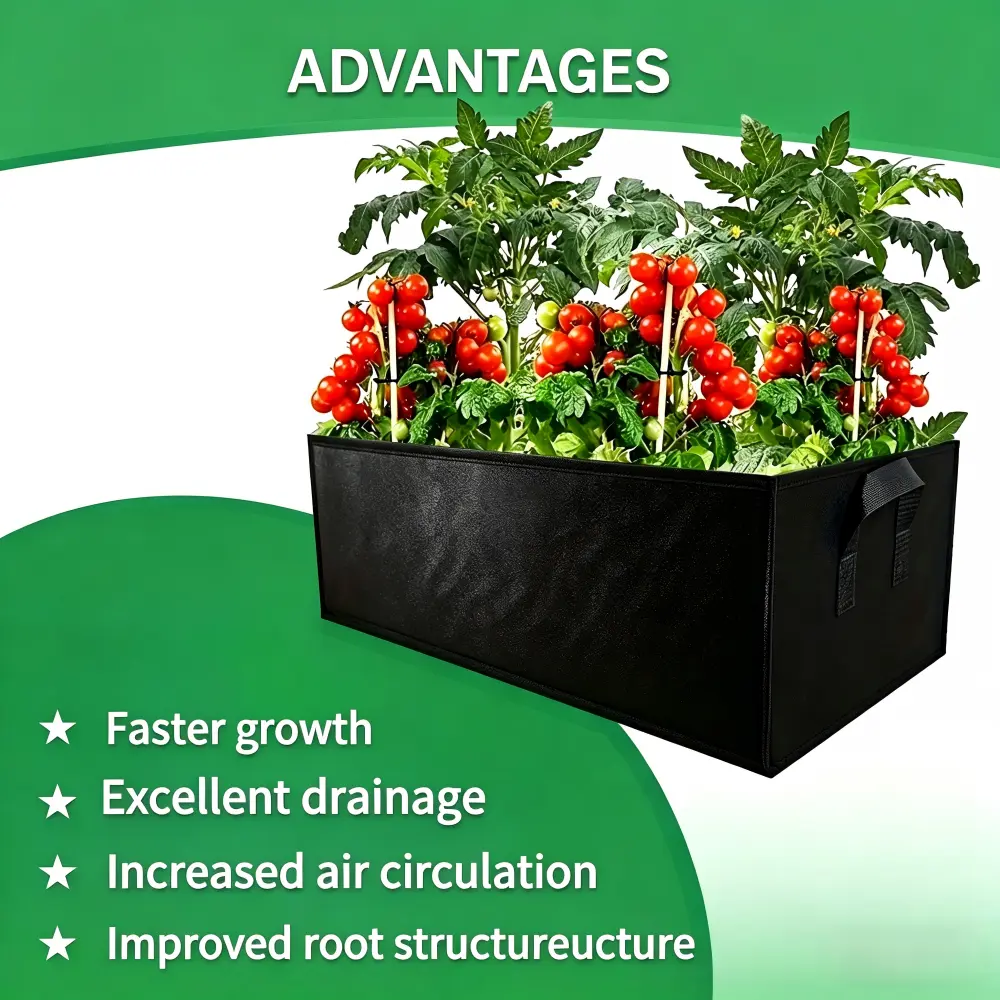 Reusable Rectangular Grow Bags with Handles - Thick, Breathable Garden Planters for Vegetables, Flowers - Portable Containers for Patio, Balcony