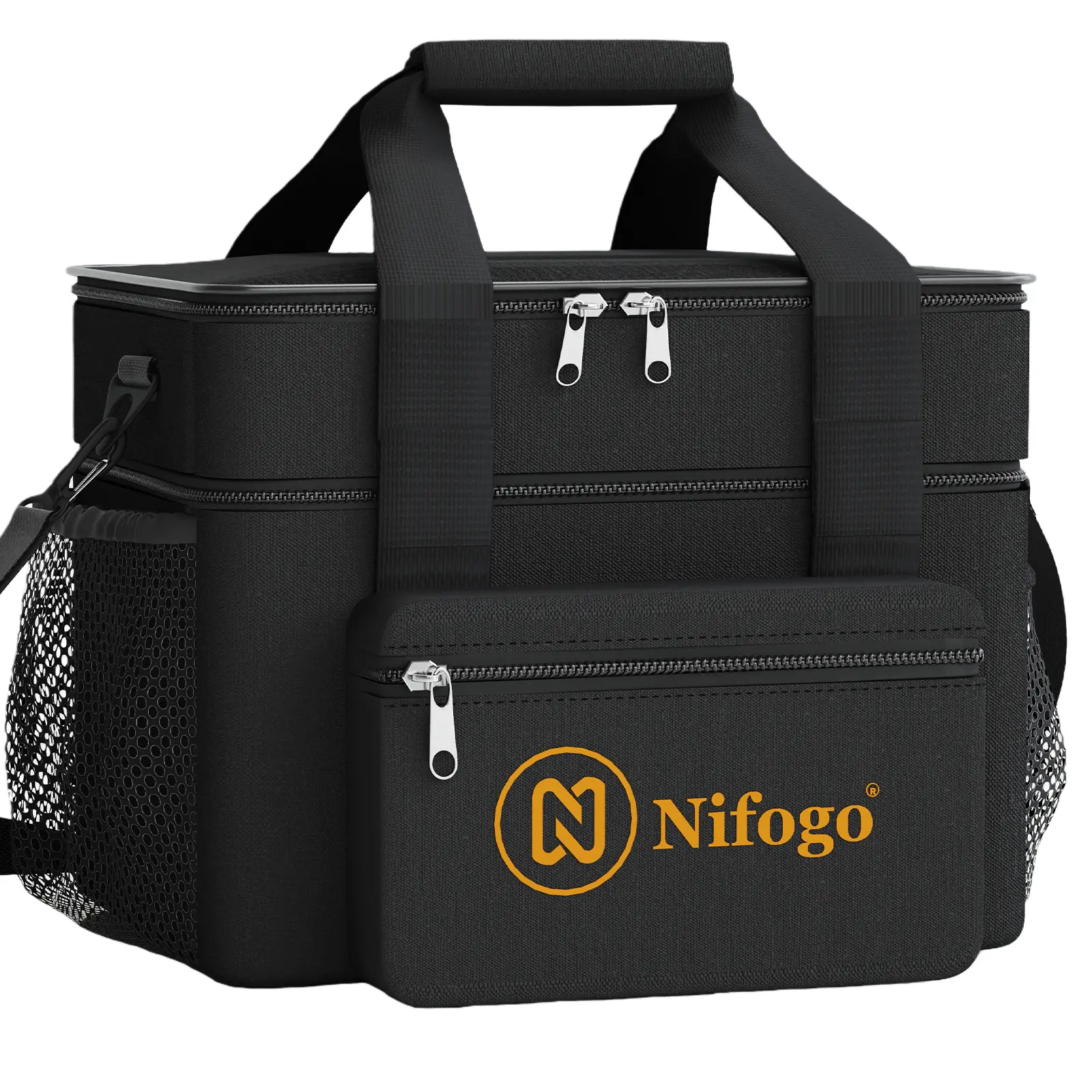 Nifogo Insulated Leakproof Thermal Bag - Waterproof Portable Multifunctional Meal Prep Lunch Tote for Adults with Adjustable Shoulder Strap, Black, Office, Beach, Waterproof Lunch Tote