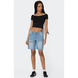 Edikted Women's Riptide Denim Bermuda Shorts