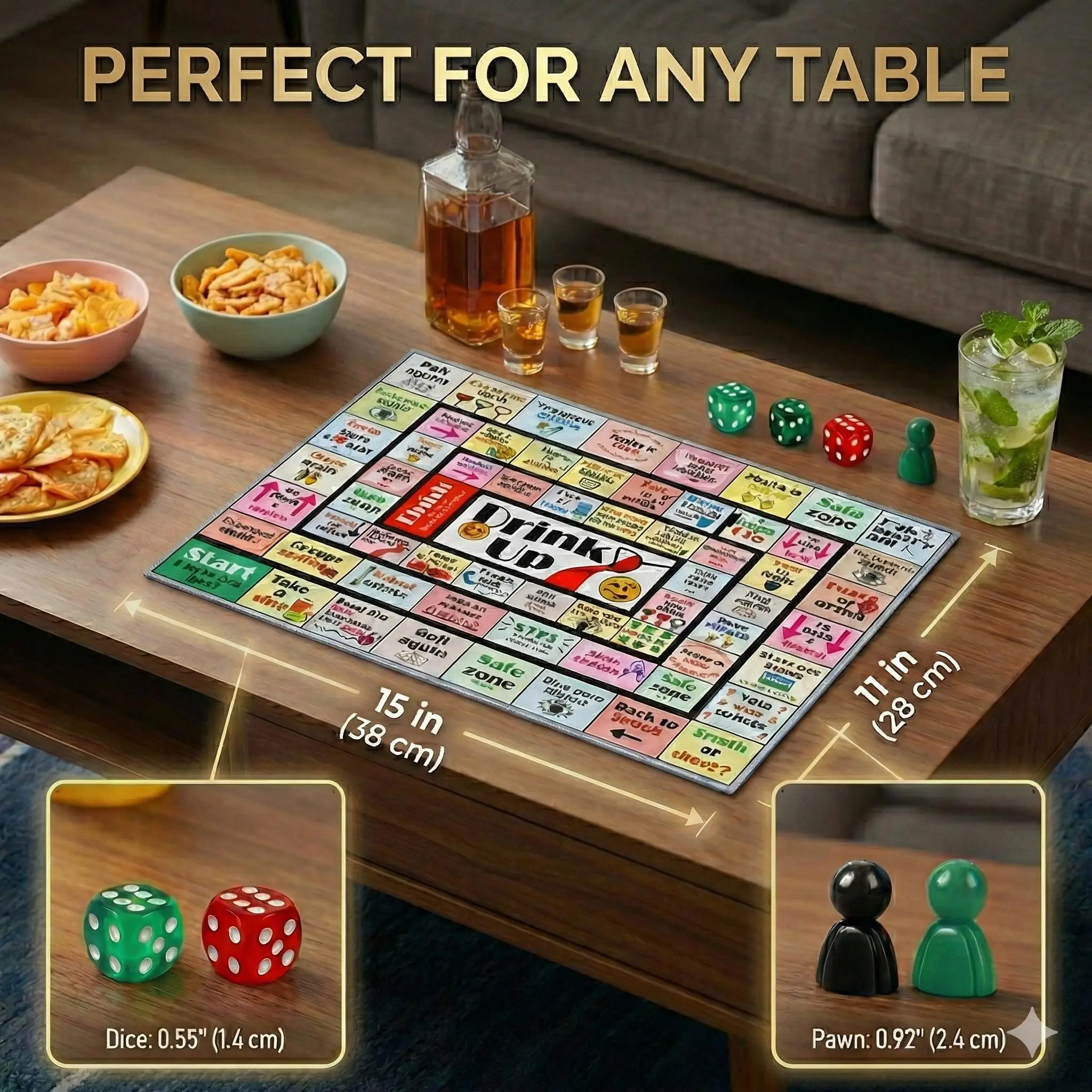 Viral Flying Chess Drinking Mat for Adults 21+, Non-Slip Rubber Tabletop Numbered Dice Party Game with Token Pieces, 2-8 Players Bachelorette & Game Night Essential, Birthday Gift, Numbered Dice Party Games For Adults, Tabletop Party Games For Adults