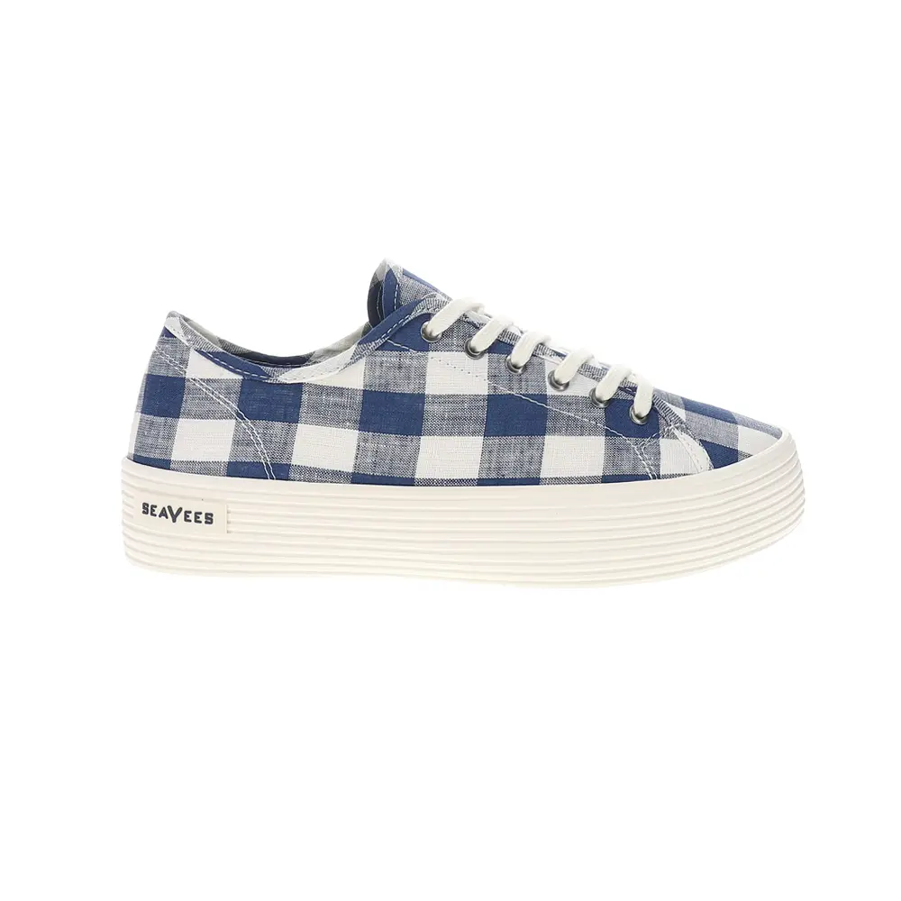 SeaVees Womens Monterey Plaid Lace Up Platform Sneakers Shoes Casual - Blue