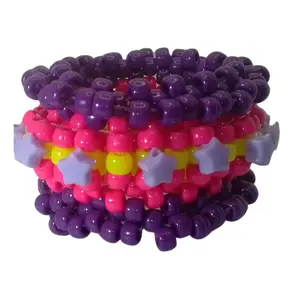 Kandi Rotating Cuff Pink Purple Neon Yellow  Kandi Bracelet Stim/Fidgeting Spin Around Pony Beads EDC