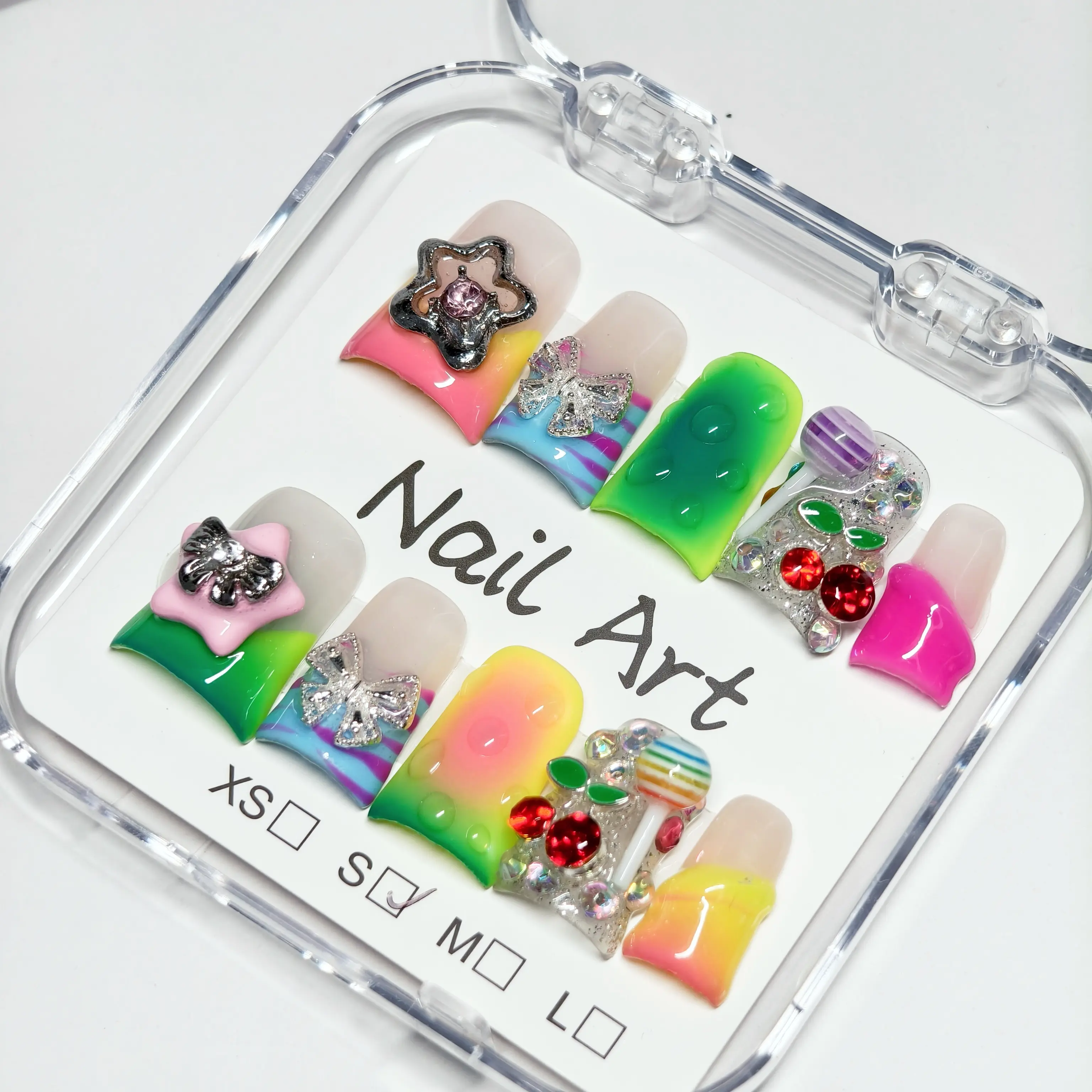 Vosplends 10PCS Rainbow Lollipop Handmade y2k duckbill nails,acrylic press on nails,reusable nails,vampire jawns nailspress on. nail