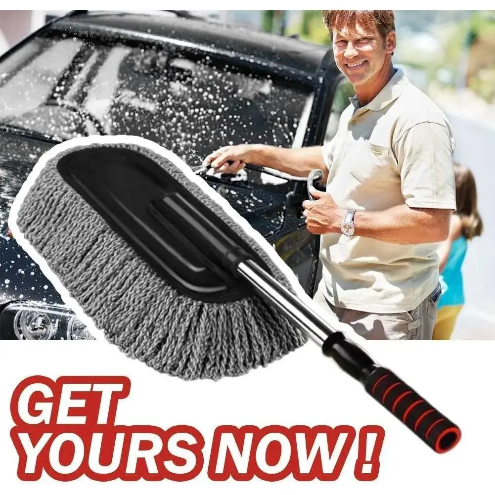 Microfiber Car Duster Kit - 15.7" Brush, Long Retractable Handle, Scratch-Free Dust Lifter & Pollen Trap Cleaner, Car Detailing Products for Home Exterior & Interior Cleaning, Car Wash Accessories