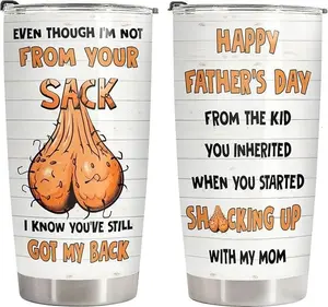 20 oz Stainless Steel Insulated Water Bottle Set - Funny Father’s Day/Step Dad Birthday Gift Tumbler with Lid + Bonus Dad Drink Mug from Step Kids