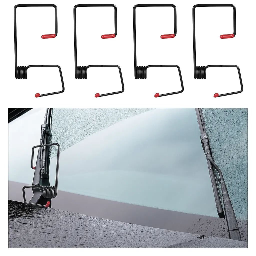Windshield Wiper Arm Pressure Booster 2PC/4PCS – Durable Spring with Silicone Cover, Enhances Wiper Performance in Rain & Snow (Black/Red)