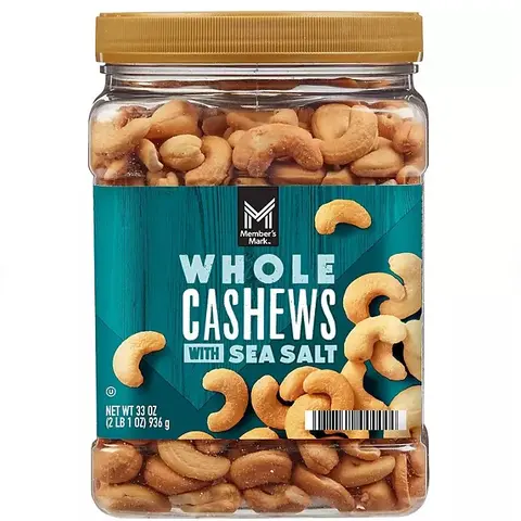 Member's Mark Roasted Whole Cashews with Sea Salt, 33 oz. Snack Protein Pack Natural Nut