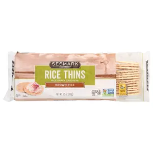 Sesmark Rice Thins, Rice Snack Crackers, Brown Rice, 3.5 oz (100 g)