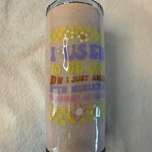 I Use To Be Cool But Now I Just Argue With Miniature Versions Of Myself 20 oz epoxy tumbler with metal foldable straw in bottom.