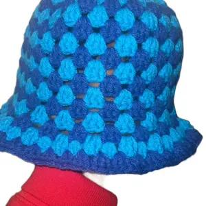 Blue Granny Stitch Bucket Hat - Unique Design in dark Blue and light blue Colors