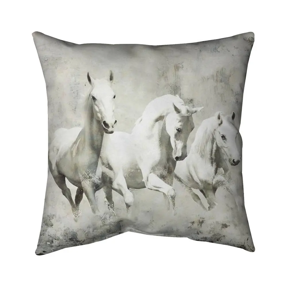Begin Home Decor 5541-1616-AN7 16 x 16 in. White Horses Running Pillow - Western Home Decor Cushion