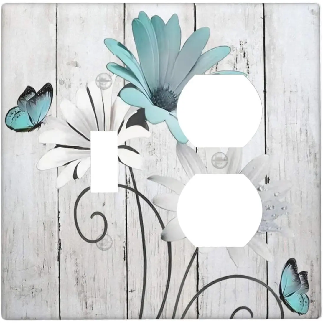 Teal Vintage Flower Rustic Wooden 