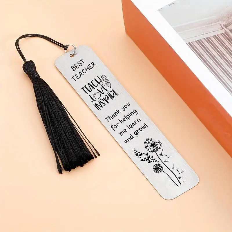 Teacher Appreciation Gift Bookmark, Inspirer Thank Love Help Learn 1 Set Tassel Decor Metal Bookmark, Graduation Back To School End Of Year Retirement Gifts for Teacher, Bookmark Tassels, Book Accessories