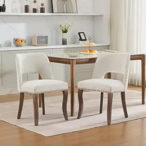 Upholstered Dining Chairs Set,Farmhouse Kitchen Chairs with Solid Wood Legs, Mid-Century Modern Kitchen & Dining Room Chairs with Nailhead Trim, Chenille Fabric