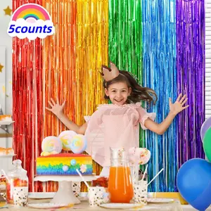5 Piece Rainbow Party Aluminum Foil Edge Curtain Decor, Metal Fringe Atmosphere Decoration, Birthday Wedding Festival Christmas Decor