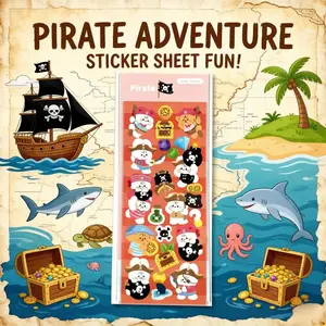 Cartoon Pirate Treasure Chest Stickers, High-Quality Embossed Decals for Scrapbooks, Notebooks, Phone Decorations