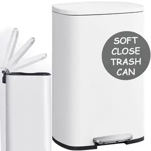 13 Gallon Kitchen Trash Can Soft Close with Anti - Bag Slip Liner and Lid, Use as Garbage Basket, Tall Dust Bin, or Decor in Bathroom, Restroom, Kitchen, or Bedroom (13 Gallon, Shiny White)