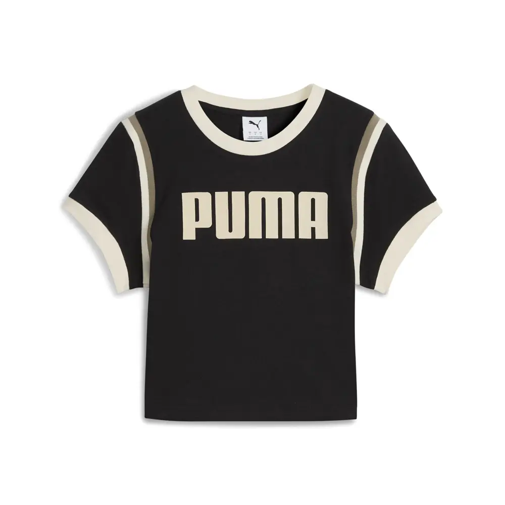 PUMA Womens Future Archive Graphic Cropped Crew Neck Short Sleeve Casual Tops Casual - Black