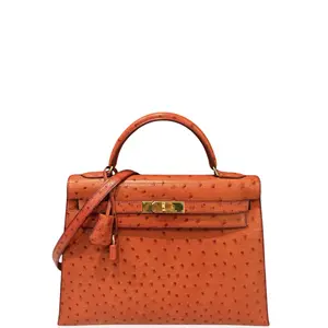 Pre-owned HERMÈS Leather tote bags Hermes Kelly 32 Ostrich 4E Sienne (xx061026a4)