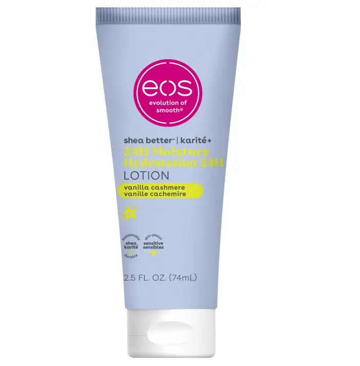 eos 24H Moisture Travel Body Lotion- Vanilla Cashmere, Travel Size Essential, Toiletries, Mini Body Lotion For Dry Skin, 2.5 fl oz