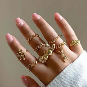 Rabbit Ring Smooth Heart-Shaped Index Finger Ring 8 Pieces Women Jewelry