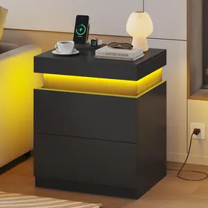 SIKAIC Black Modern Bedside Nightstand with Dynamic Shift Surface Layout, Elegant Bedroom Storage Unit featuring Enclosed Multi-Layer Multi-Tier Compartments for Home Placement