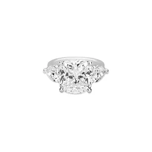 VAMERAY #49101 10 Carat Cushion Cut Trillion Accent Three-Stone Prong-Set Ring