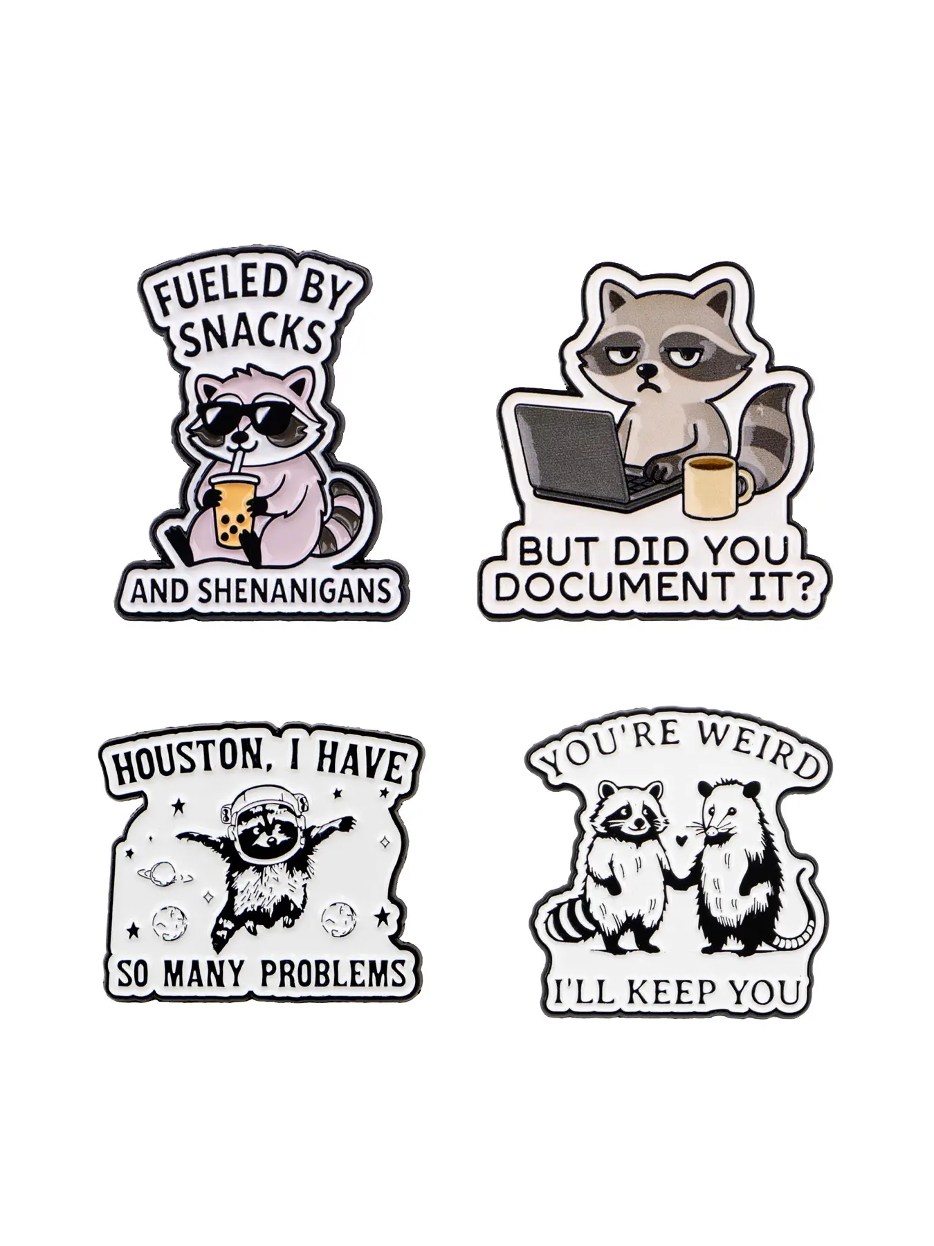 4pcs/set Cute Raccoon Cartoon Enamel Pins, Funny Pins, Novelty Animal Decorative Badge Design, Fashionable Clothing Accessories, Perfect Gift for All Seasons